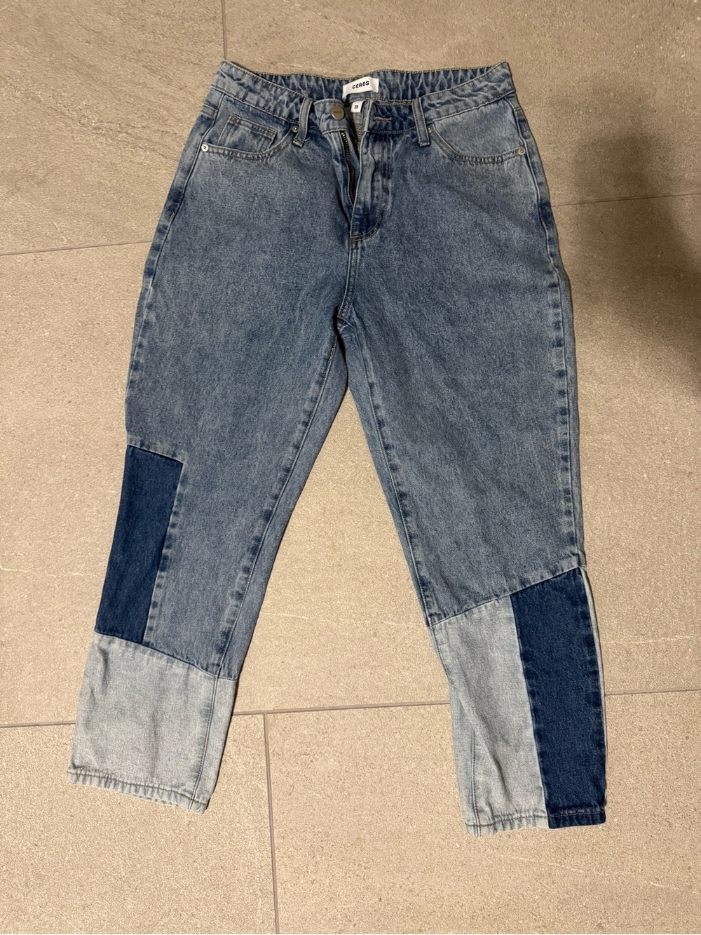 High-Waist Patchwork Skinny Jeans - Blue